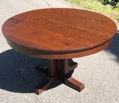 Vintage L.&J.G Stickley 48 in. Prairie School Dining Table. Signed.